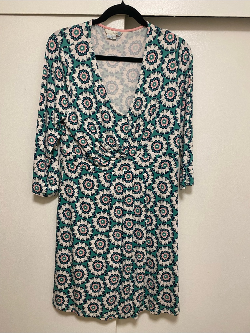 Boden Teal, Pink & White Floral-Pattern Midi Wrap Dress